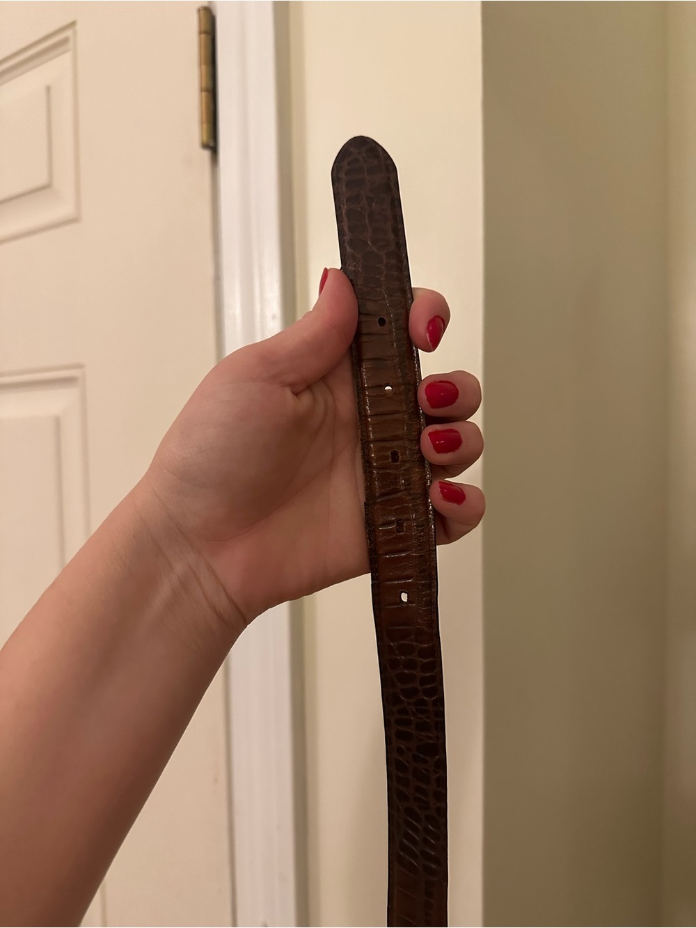 Ralph Lauren Black Brown reversible Croc-Embossed Leather Belt small gold silver - Picture 8 of 8